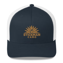 Load image into Gallery viewer, Stickman Camo - Trucker Hat with Golden Logo - Multiple Colors Available - Stickman Camo Stickman Camo - Trucker Hat with Golden Logo - Multiple Colors Available  24.00 Stickman Camo NavyWhite