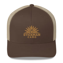 Load image into Gallery viewer, Stickman Camo - Trucker Hat with Golden Logo - Multiple Colors Available - Stickman Camo Stickman Camo - Trucker Hat with Golden Logo - Multiple Colors Available  24.00 Stickman Camo BrownKhaki