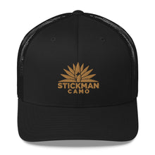 Load image into Gallery viewer, Stickman Camo - Trucker Hat with Golden Logo - Multiple Colors Available - Stickman Camo Stickman Camo - Trucker Hat with Golden Logo - Multiple Colors Available  24.00 Stickman Camo Black