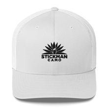 Load image into Gallery viewer, Stickman Camo - Trucker Hat with Black Logo - Multiple Colors Available - Stickman Camo Stickman Camo - Trucker Hat with Black Logo - Multiple Colors Available Trucker Hats 24.00 Stickman Camo White
